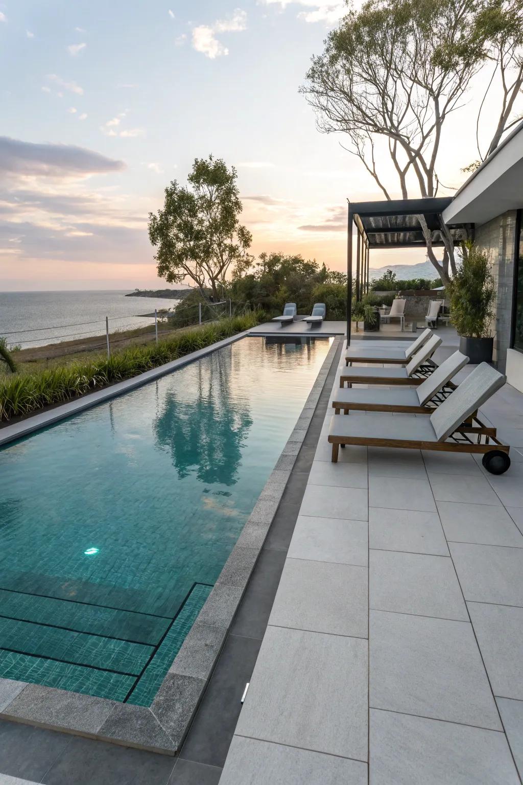 A classic rectangular lap pool offering a timeless design.