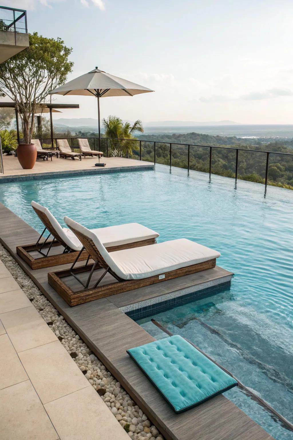A lap pool featuring a luxurious tanning ledge.