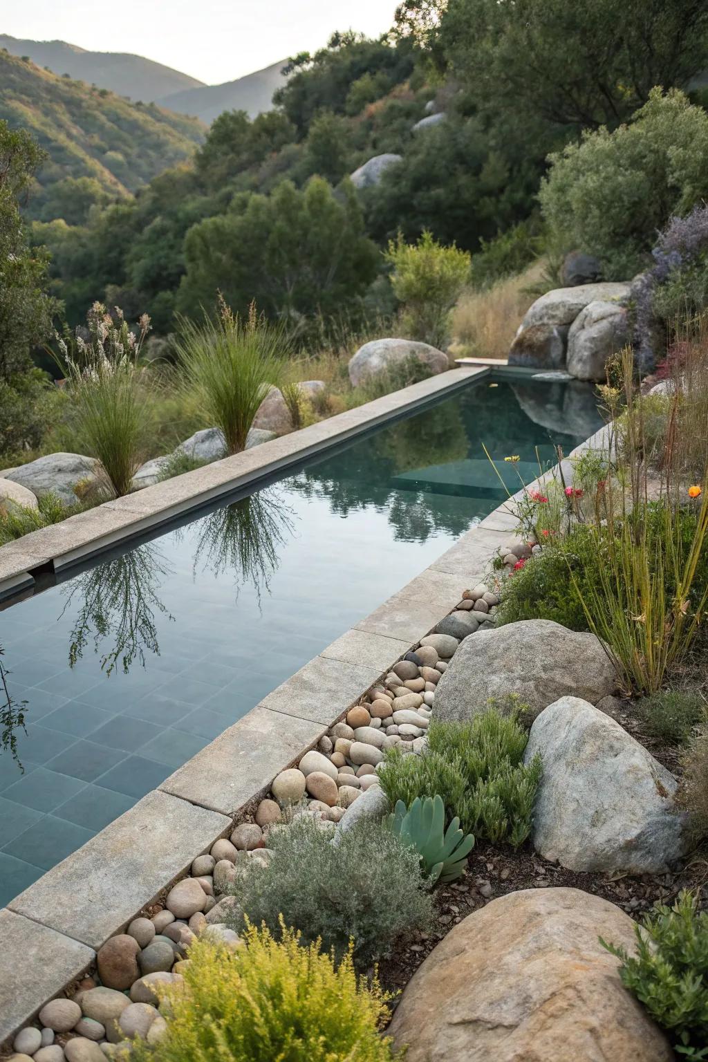 A lap pool that beautifully integrates with its natural surroundings.