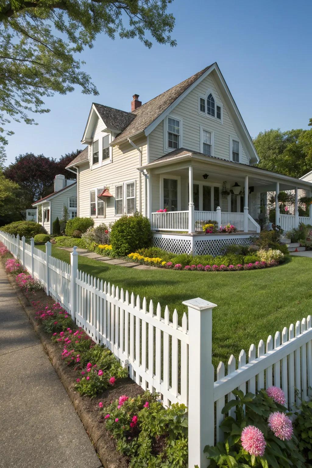 Create a welcoming vibe with a classic white picket fence.