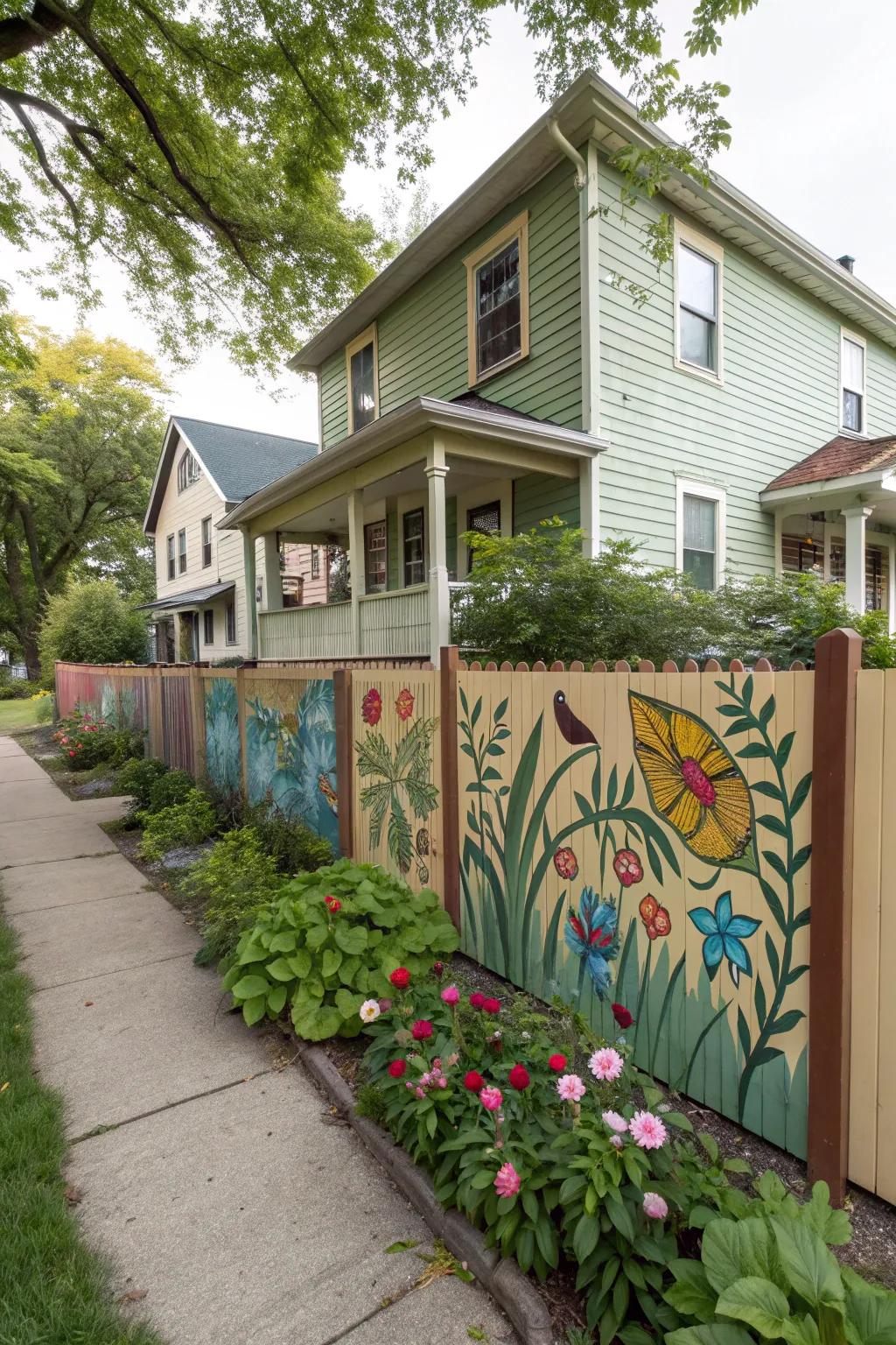 Express yourself with a vibrant artistic mural fence.