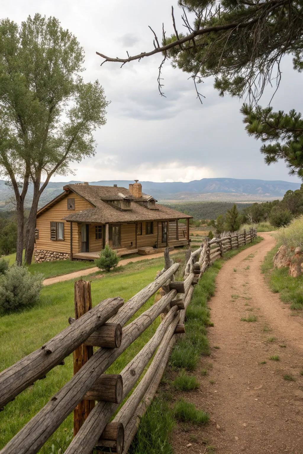 Blend with nature using a rustic log fence.