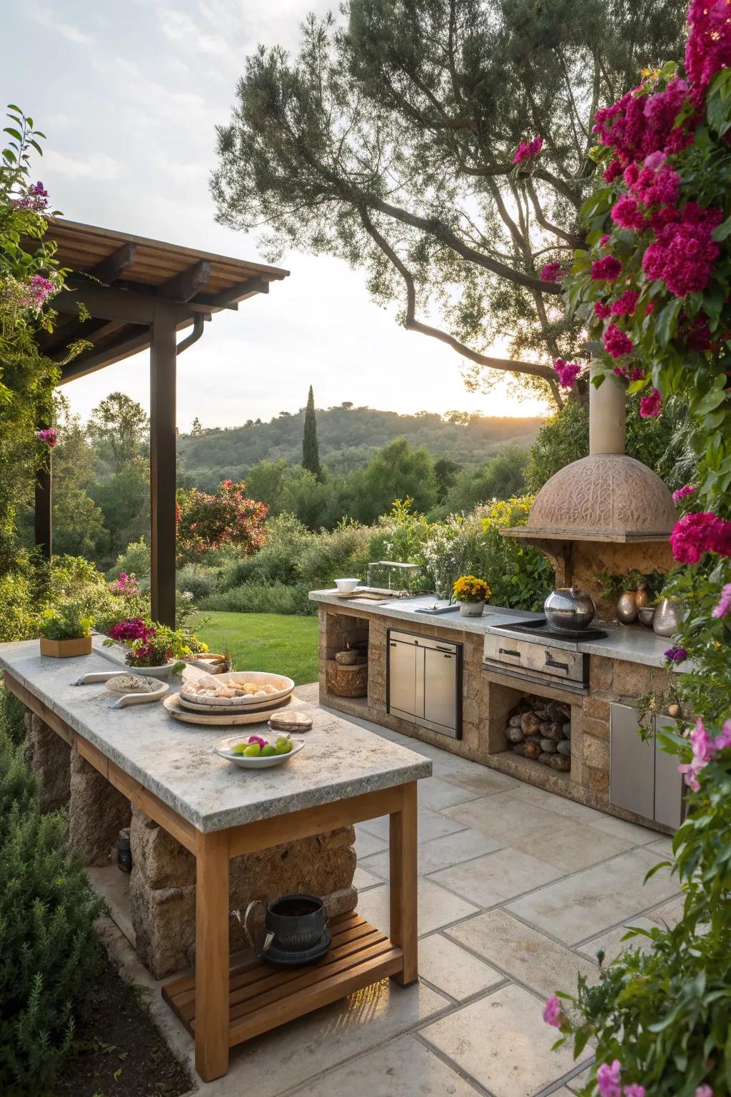 Blend your kitchen with nature for a tranquil escape.
