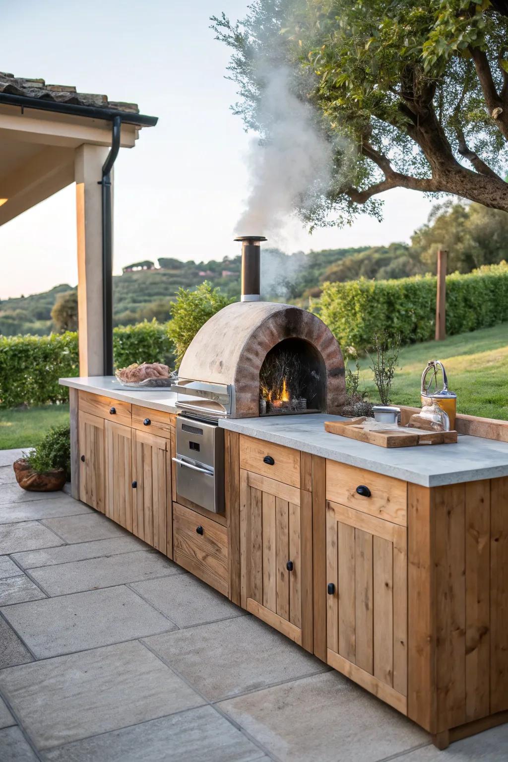 A pizza oven adds a fun and delicious element.