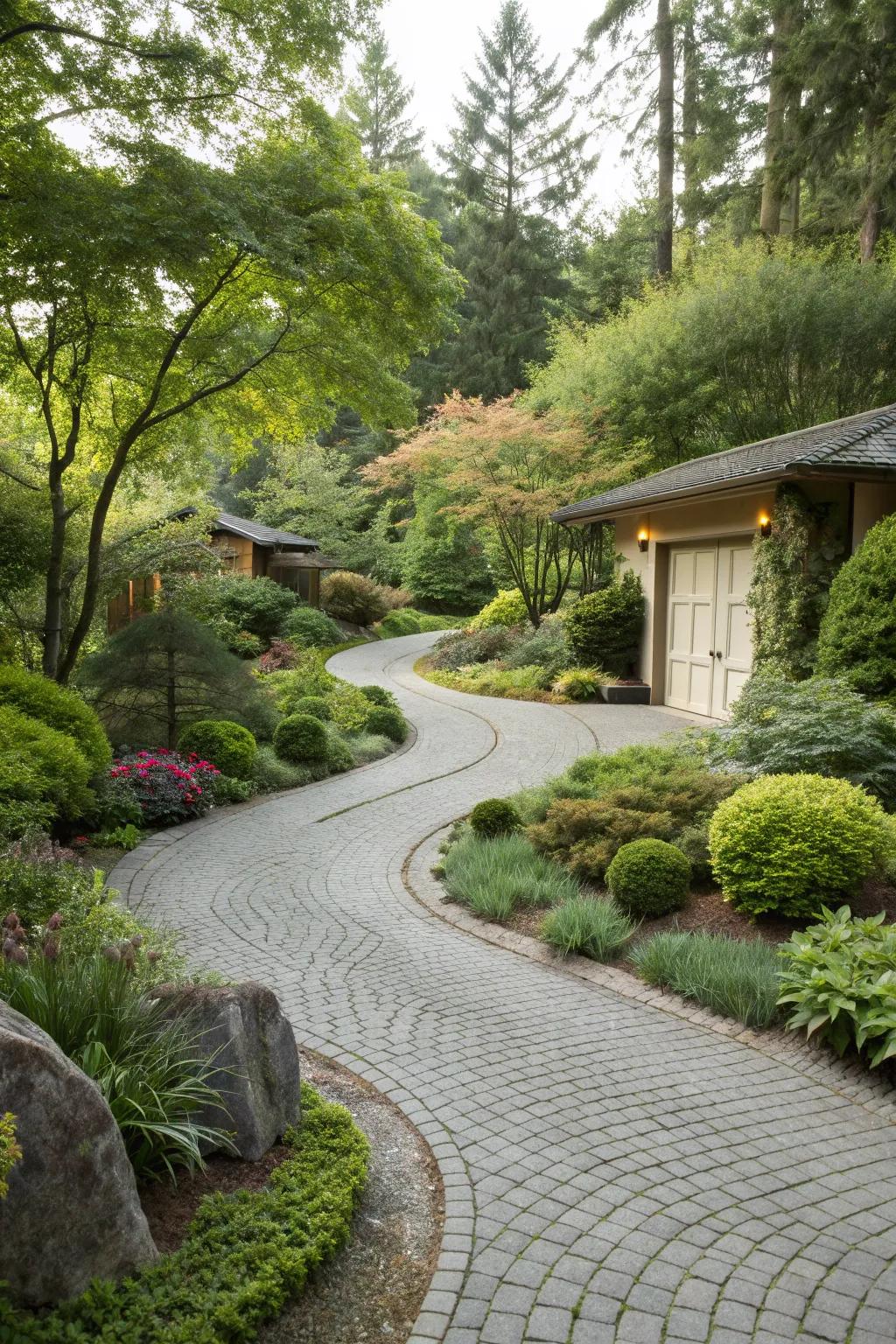 Organic shapes make the driveway blend with nature