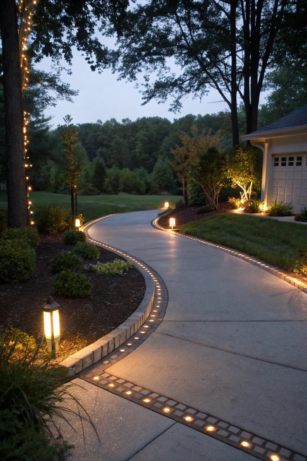 Charming walking paths with ambient lighting