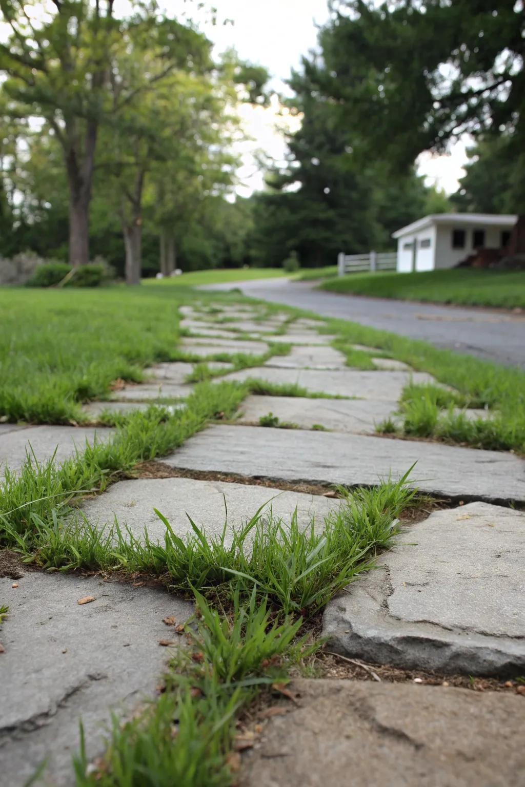 Elegant stone pathways with natural grass accents