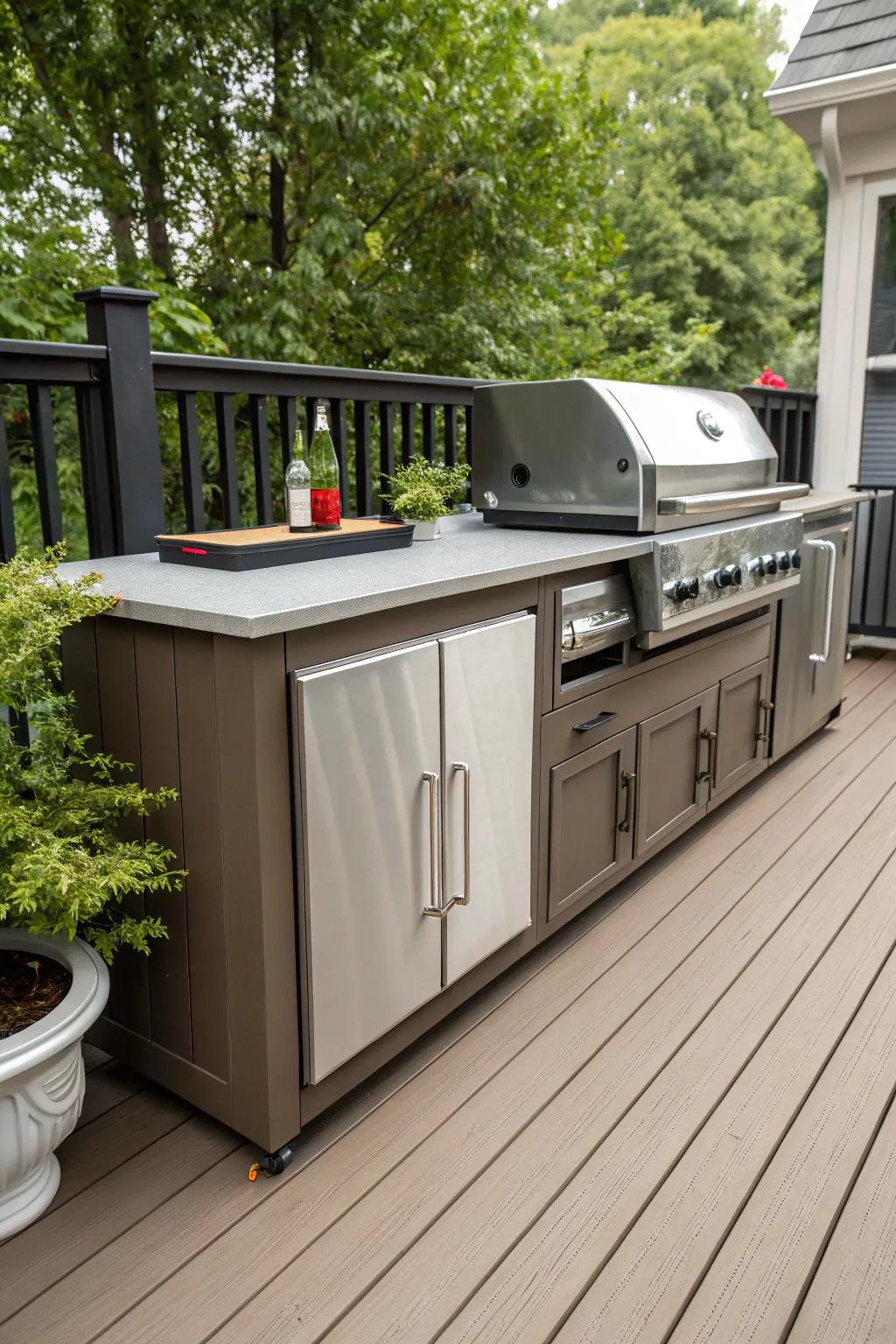 Keep your grilling tools organized with built-in storage cabinets.