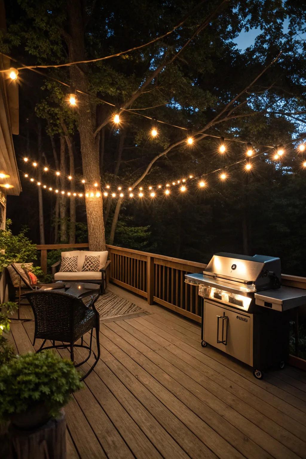 String lights bring warmth and charm to your evening grilling sessions.