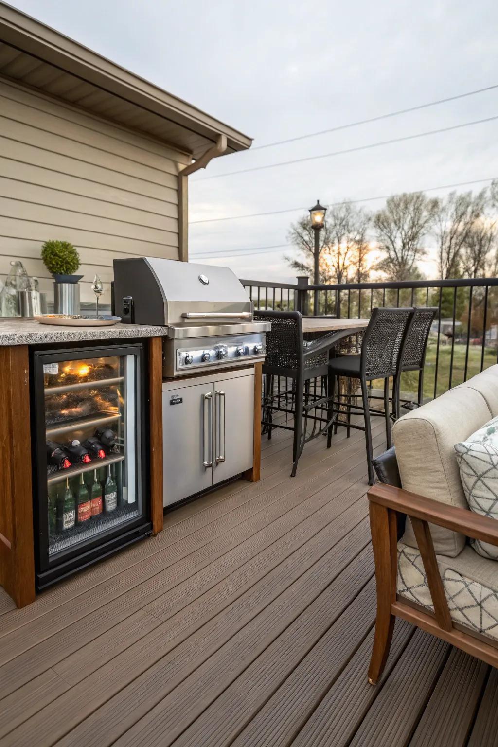A built-in mini fridge keeps refreshments at hand while you grill.