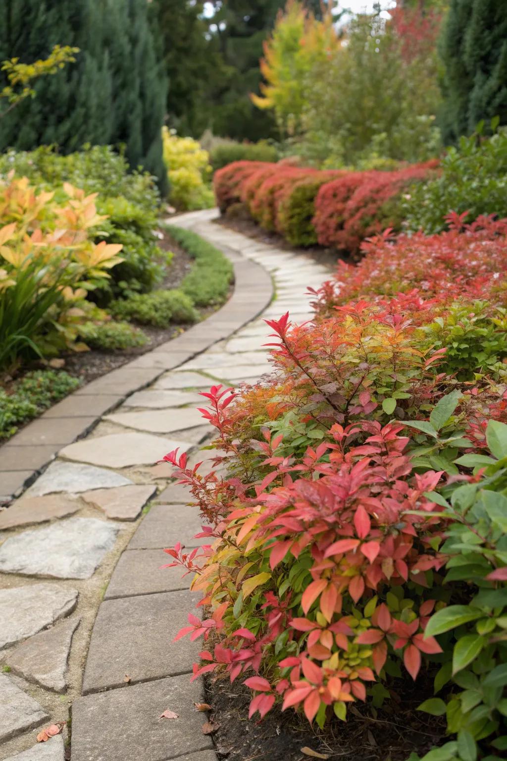 Brighten your garden pathways with nandina borders.