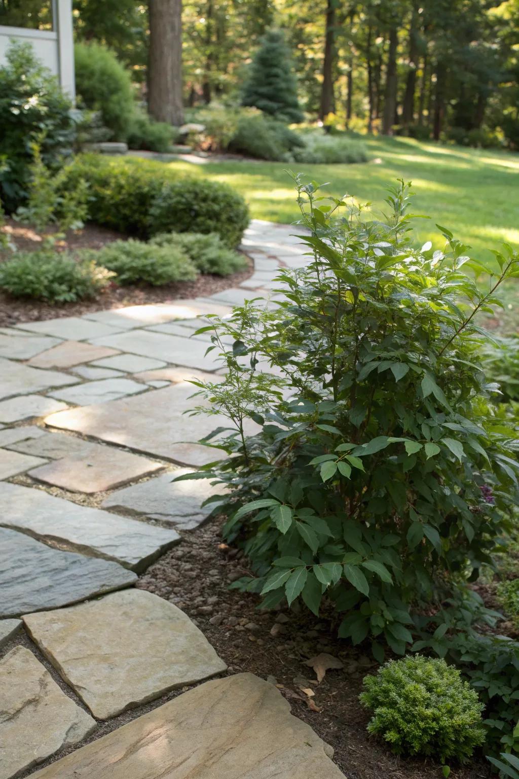 Soften hardscapes with nandina's gentle foliage.