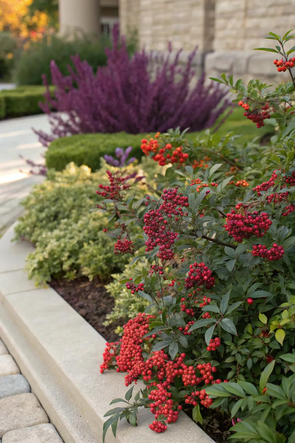 Create visual feasts with nandina and bold color combinations.