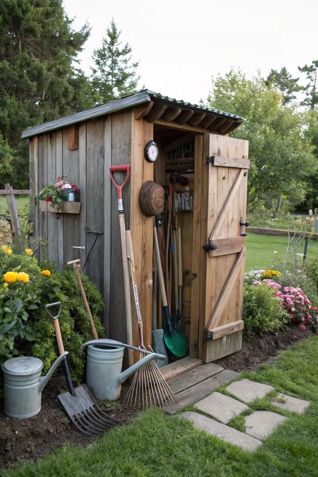 A composting feature makes the outhouse functional and eco-friendly.