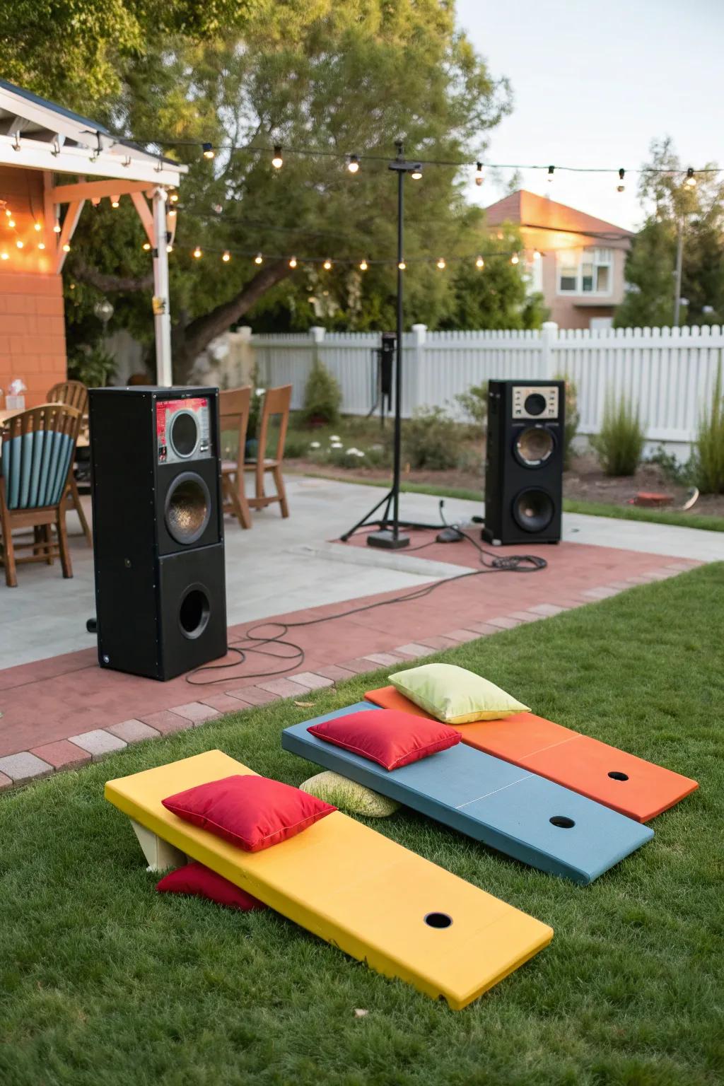 Outdoor speakers providing a fun soundtrack to the game