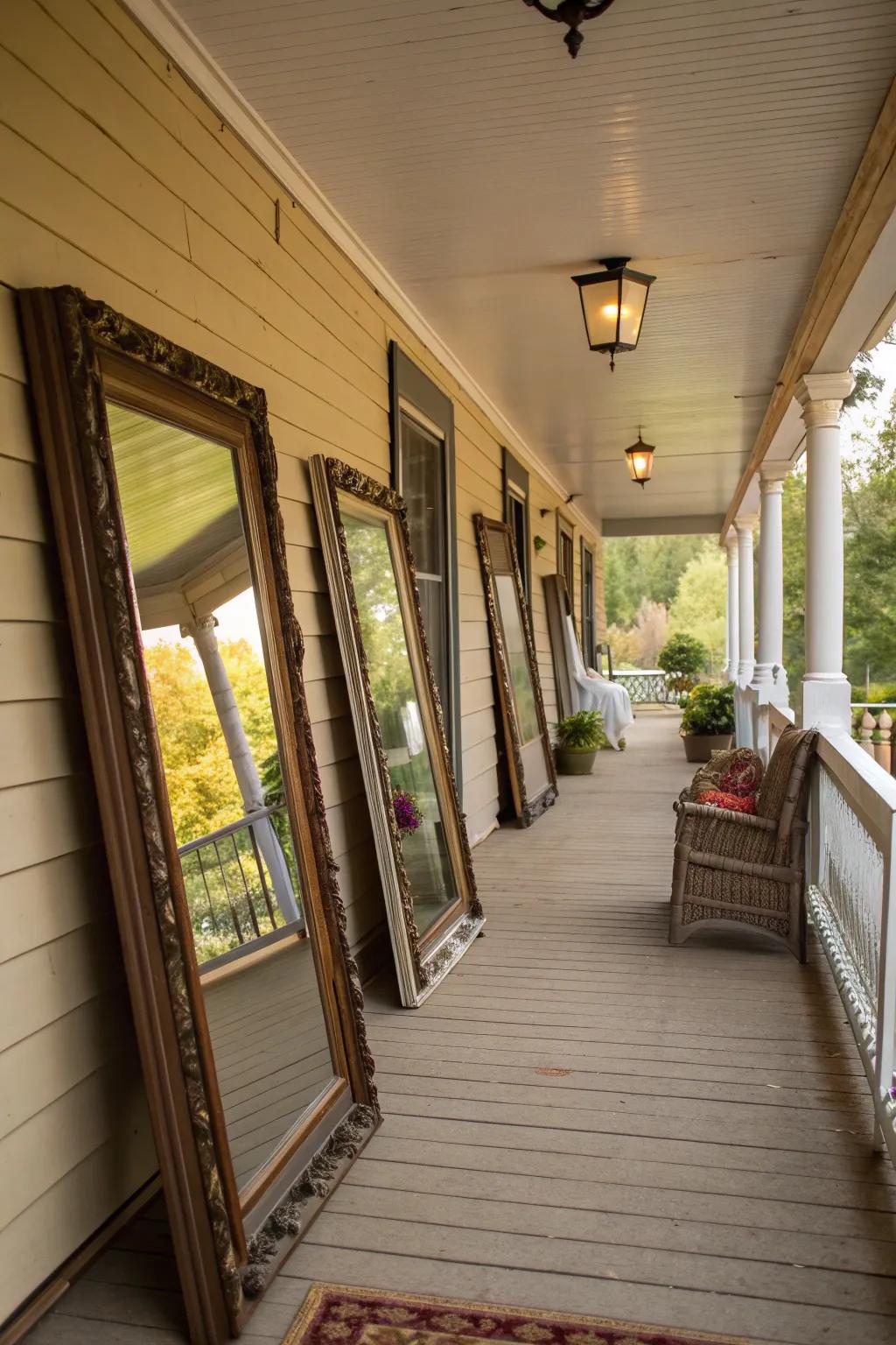 Mirrors cleverly expand the sense of space on this small porch.