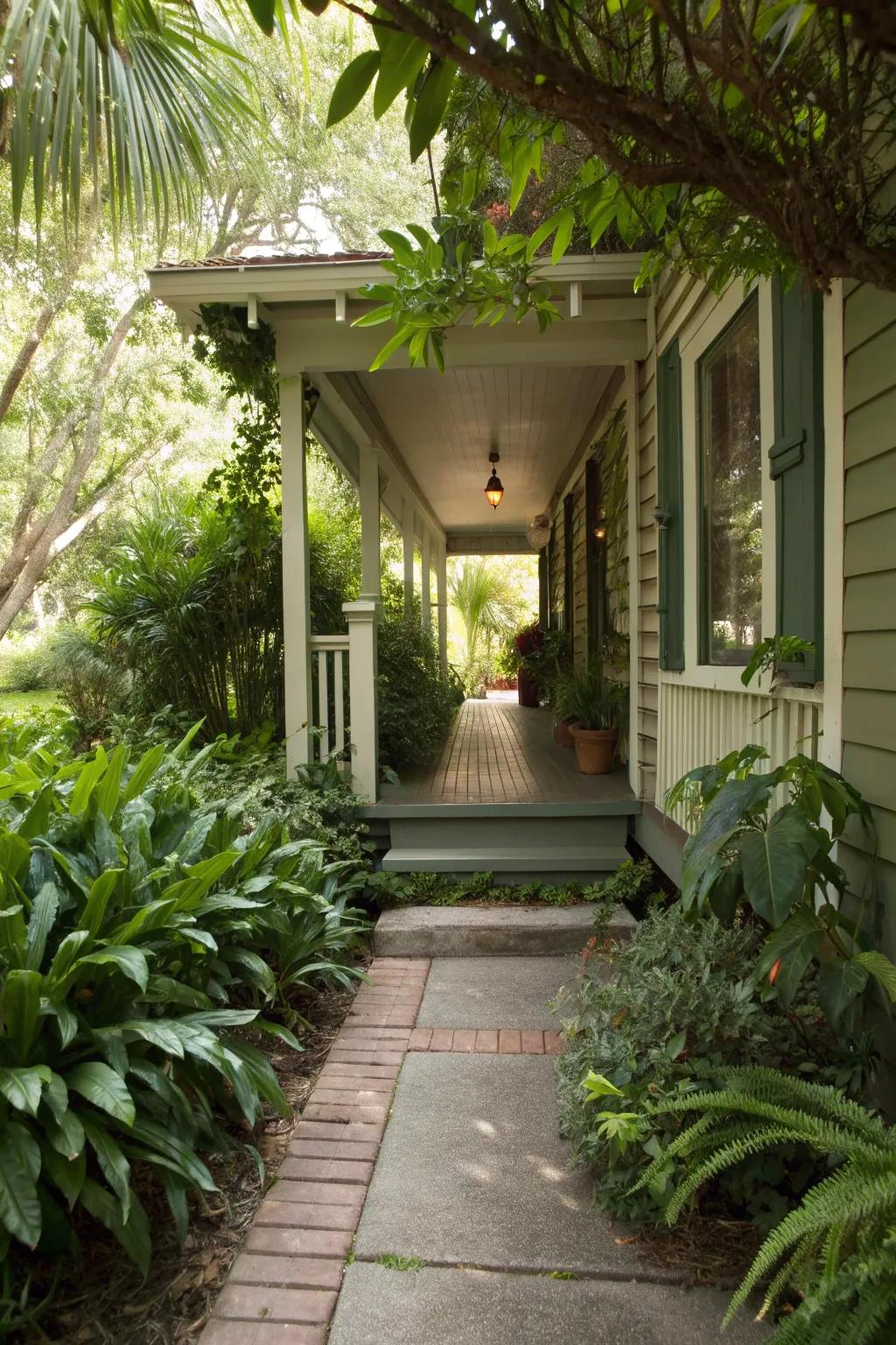 Defined pathways create a welcoming entry to this Cape Cod porch.