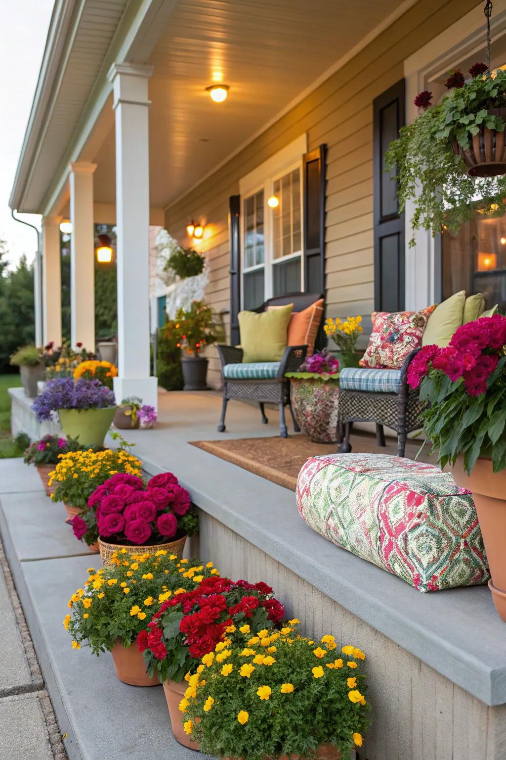 A pop of color brings vibrancy to this delightful porch.