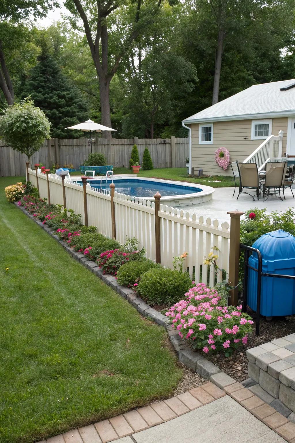 A small fence provides a stylish solution to conceal pool pumps.