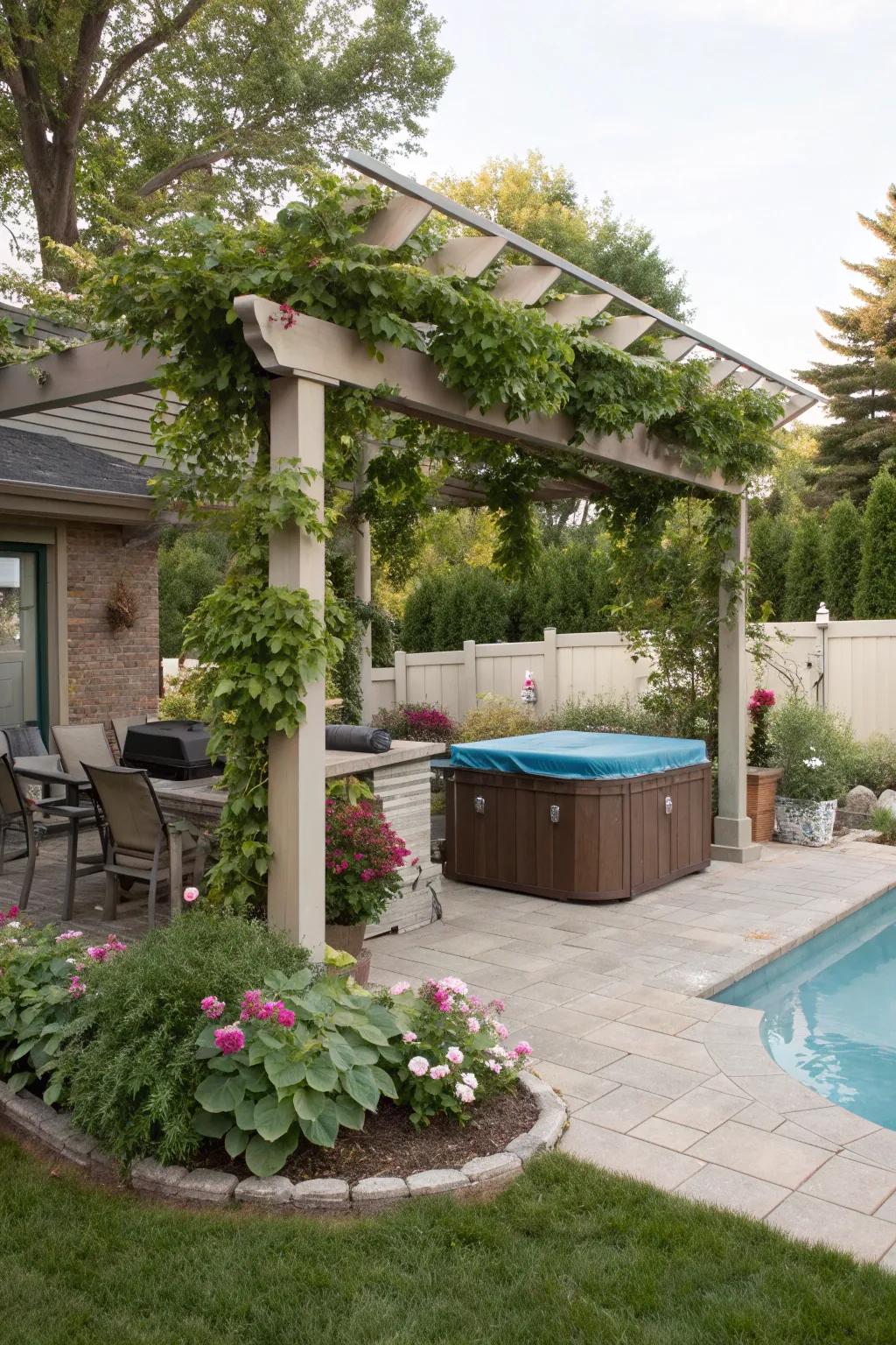 A pergola adds structure and style while hiding equipment.
