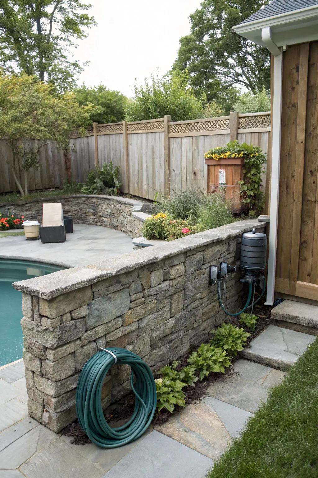 Stone walls provide a sturdy and charming concealment option.
