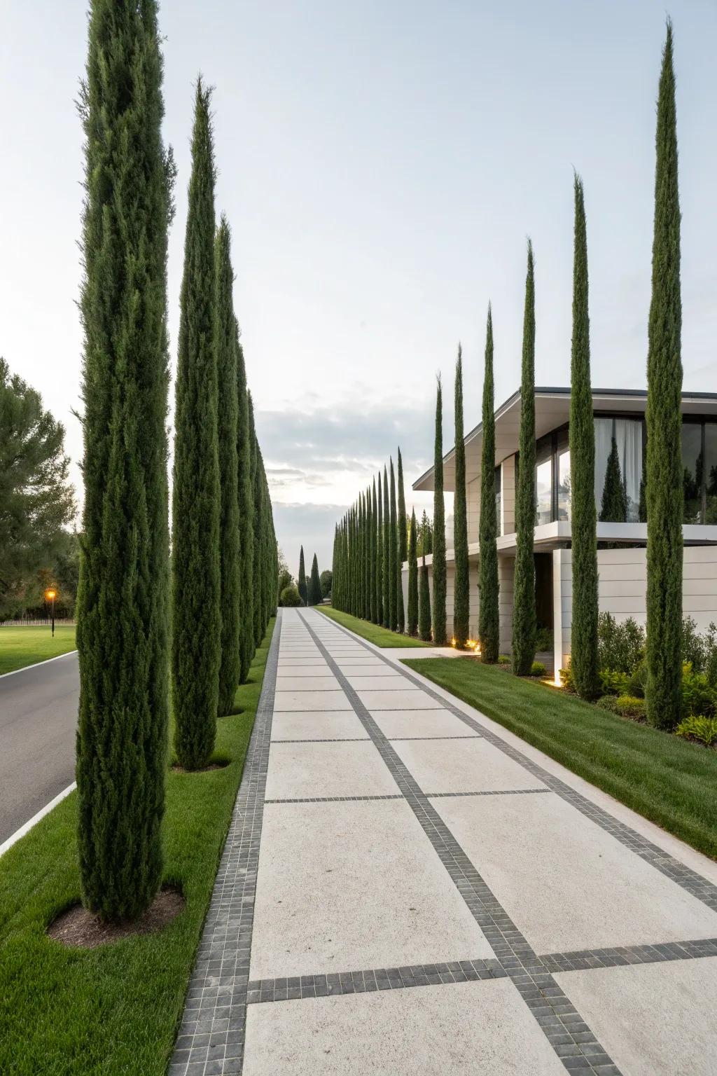 Columnar trees offer a minimalist and modern look.