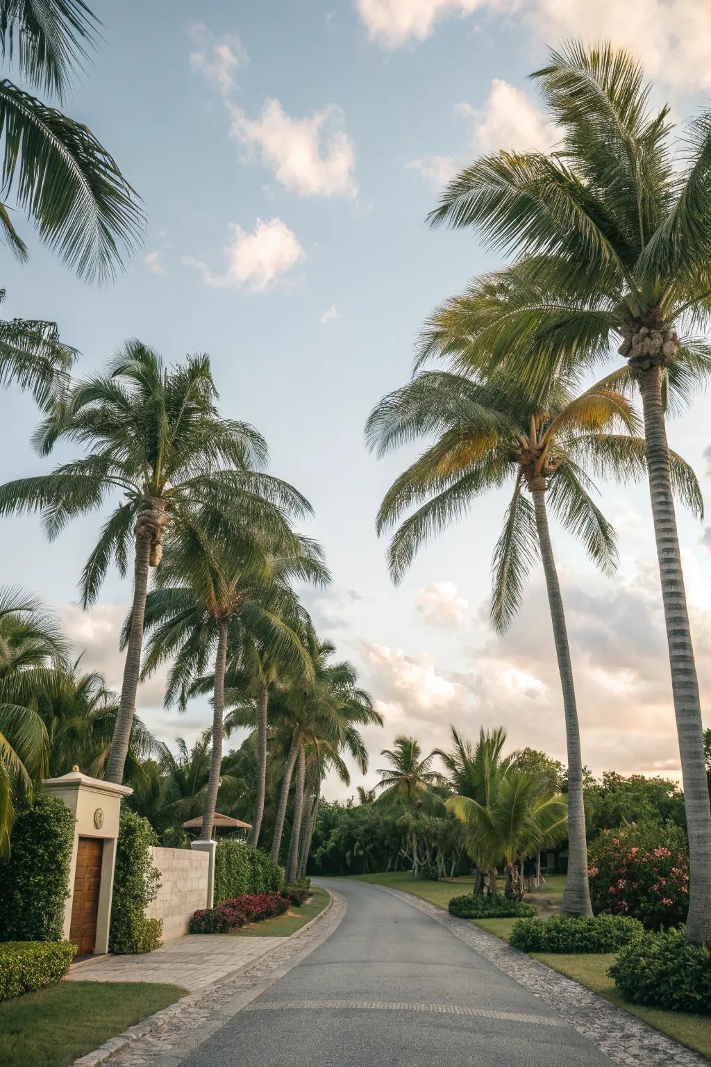 Palm trees turn your driveway into a tropical paradise.