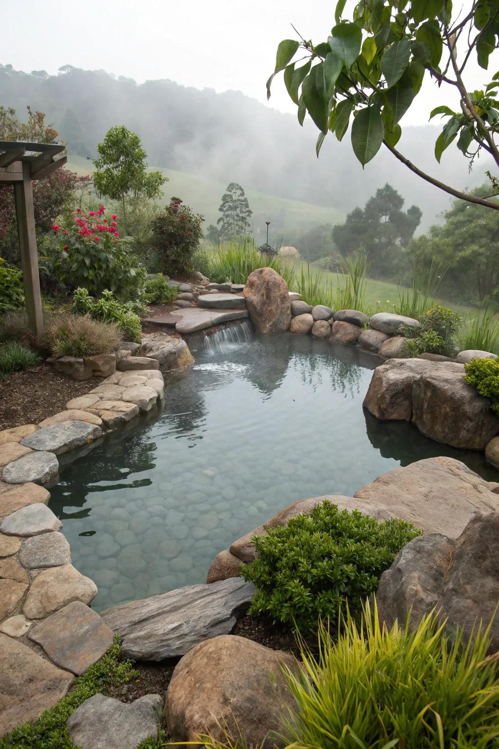 Naturalistic designs harmonize small pools with their surroundings.