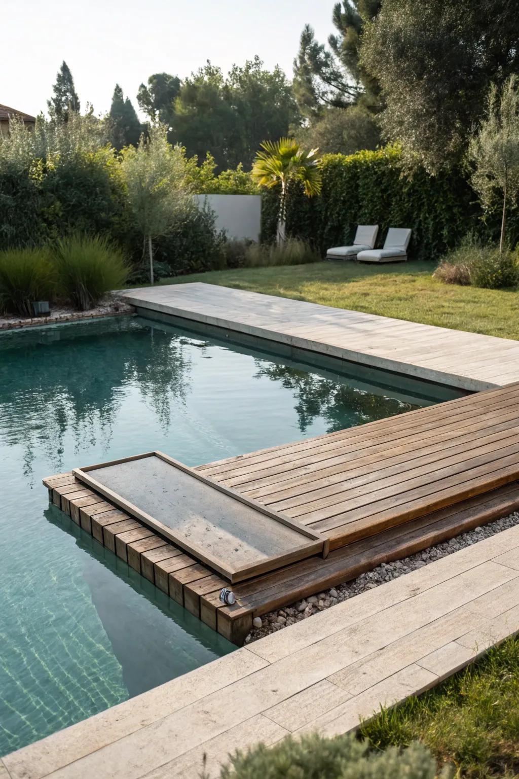 Floating decks offer modern style and functionality to small pools.