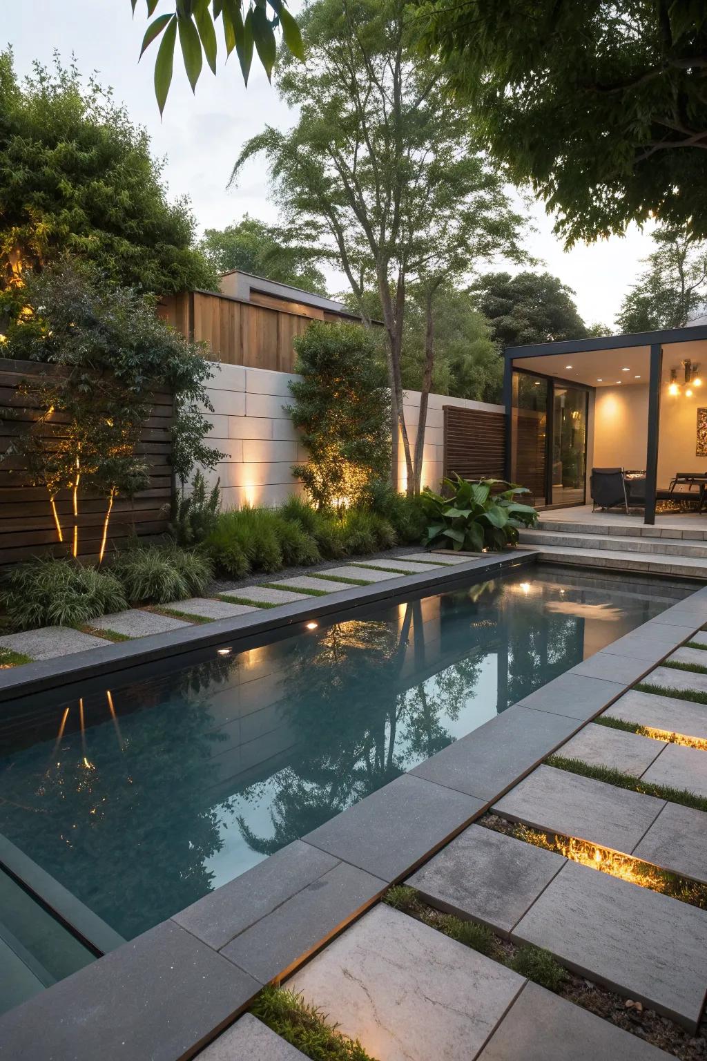 Reflective surfaces add a dramatic, mirror-like effect to small pools.