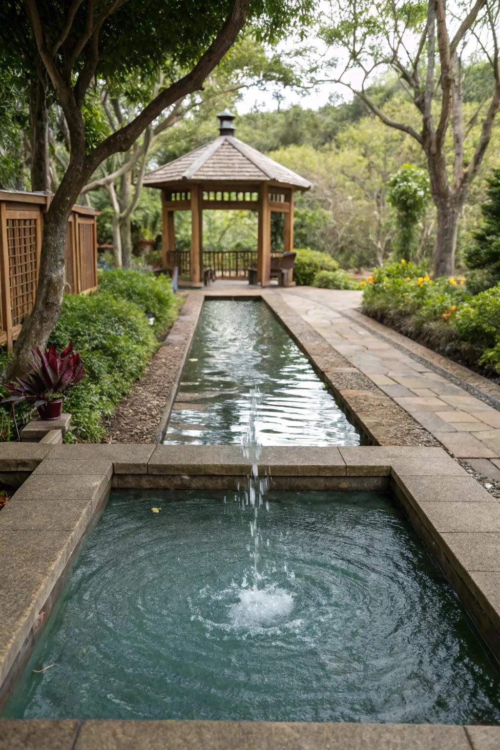 Compact water features bring movement and tranquility to small pools.