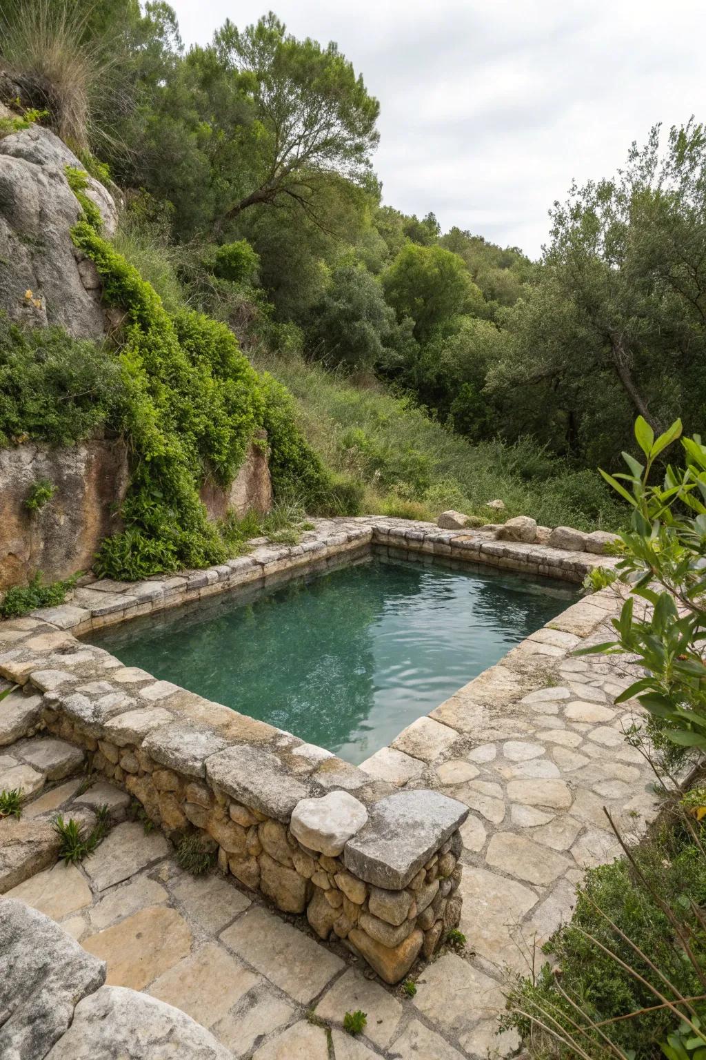 Natural stone borders enhance the elegance and appeal of small pools.