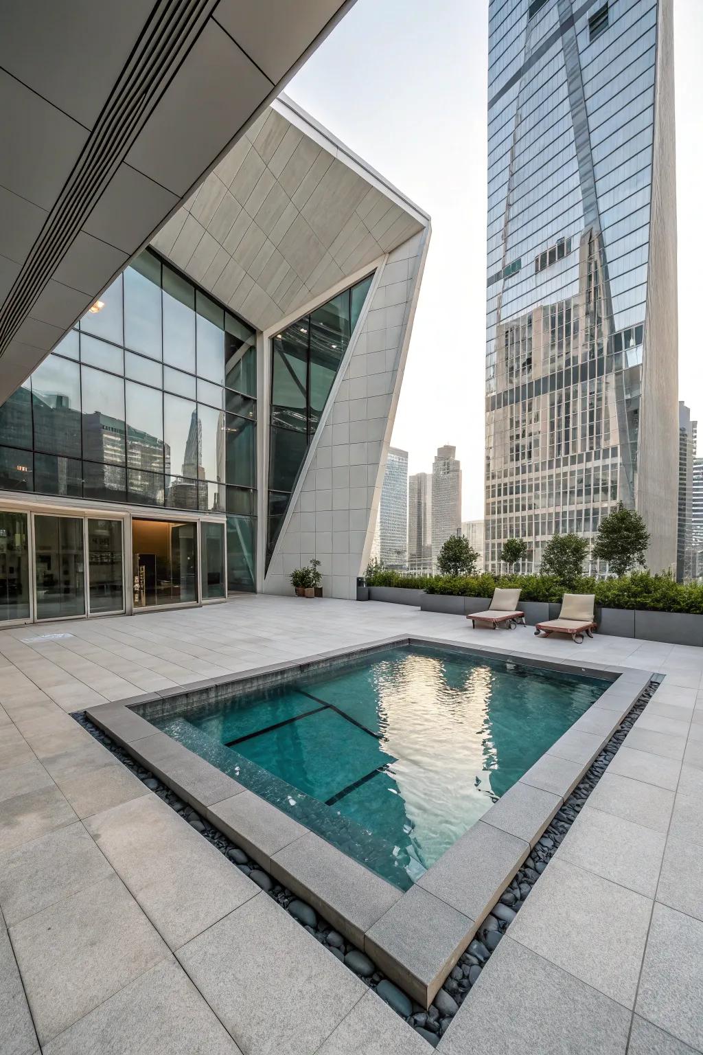 Geometric designs bring a modern edge to small pool spaces.