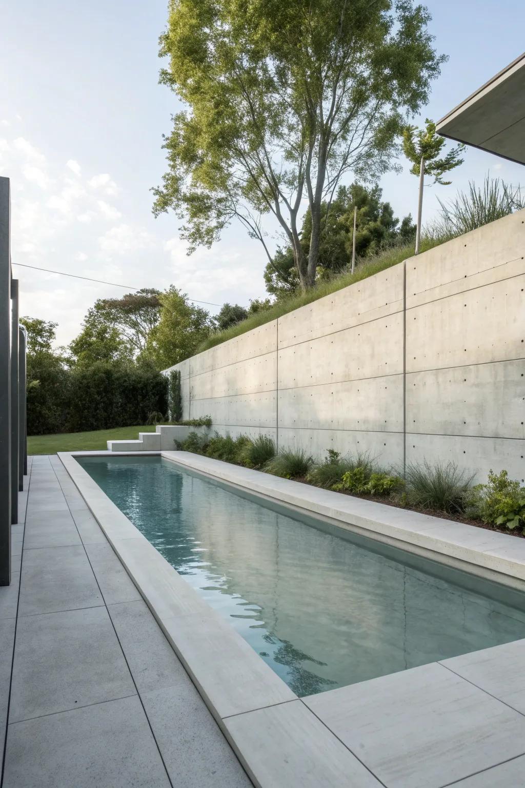 Modern materials create a sleek and stylish poolside look.