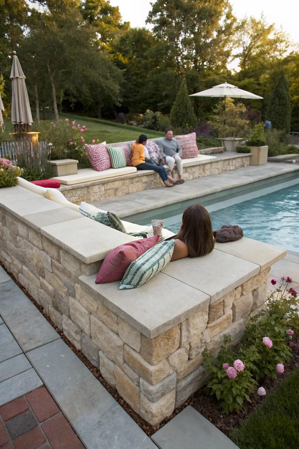 Built-in seating adds comfort and function to retaining walls.