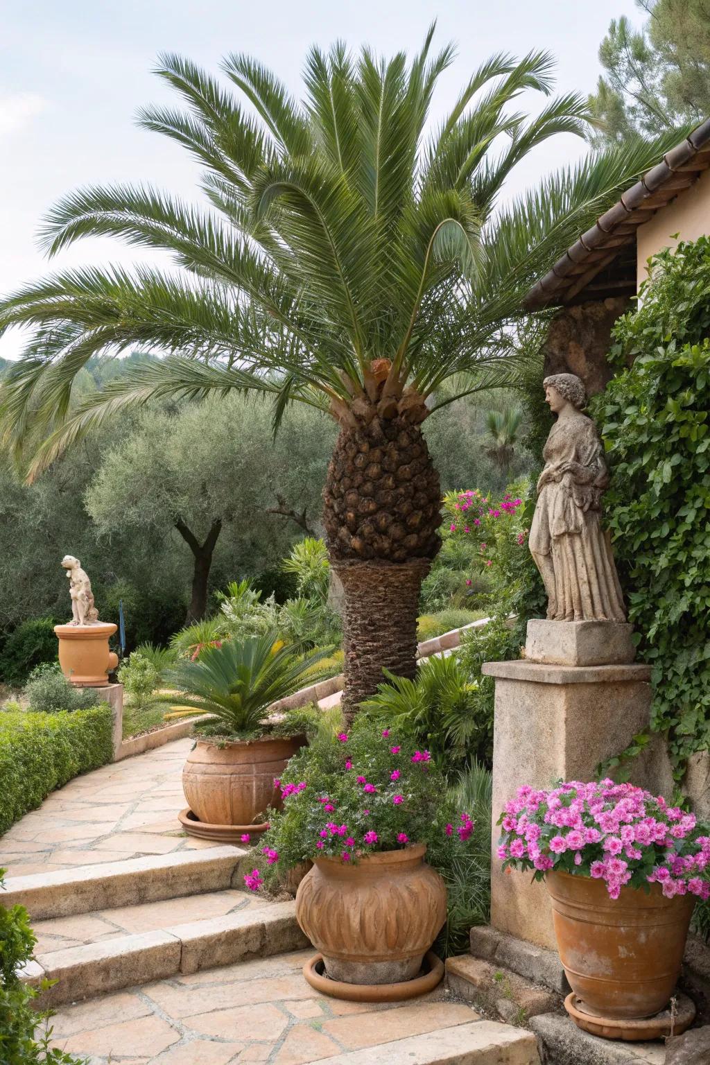Blend palms into a Mediterranean garden.
