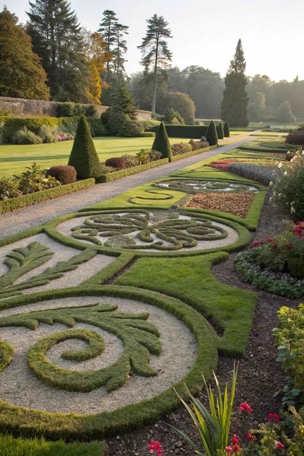 Artistic grass patches for unique visual interest.