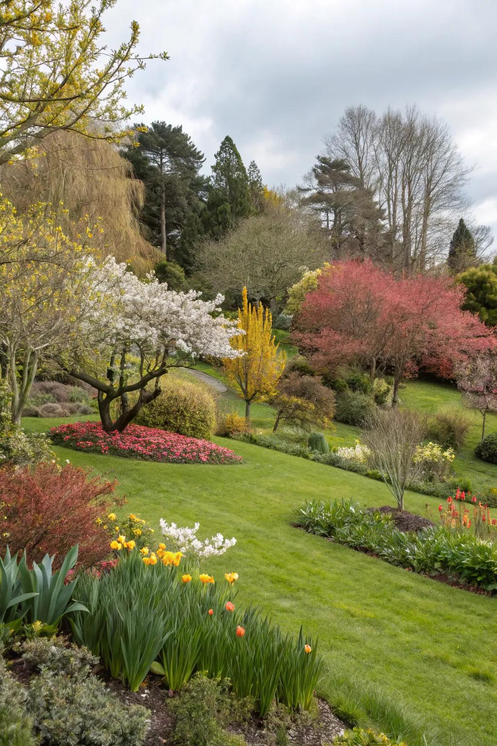 A garden designed with seasonal grass changes in mind.