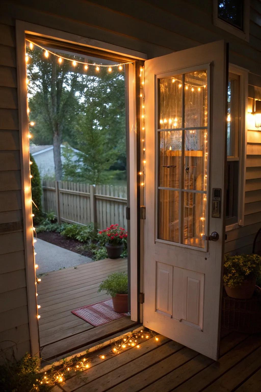 Outdoor lighting can beautifully complement your screen door.