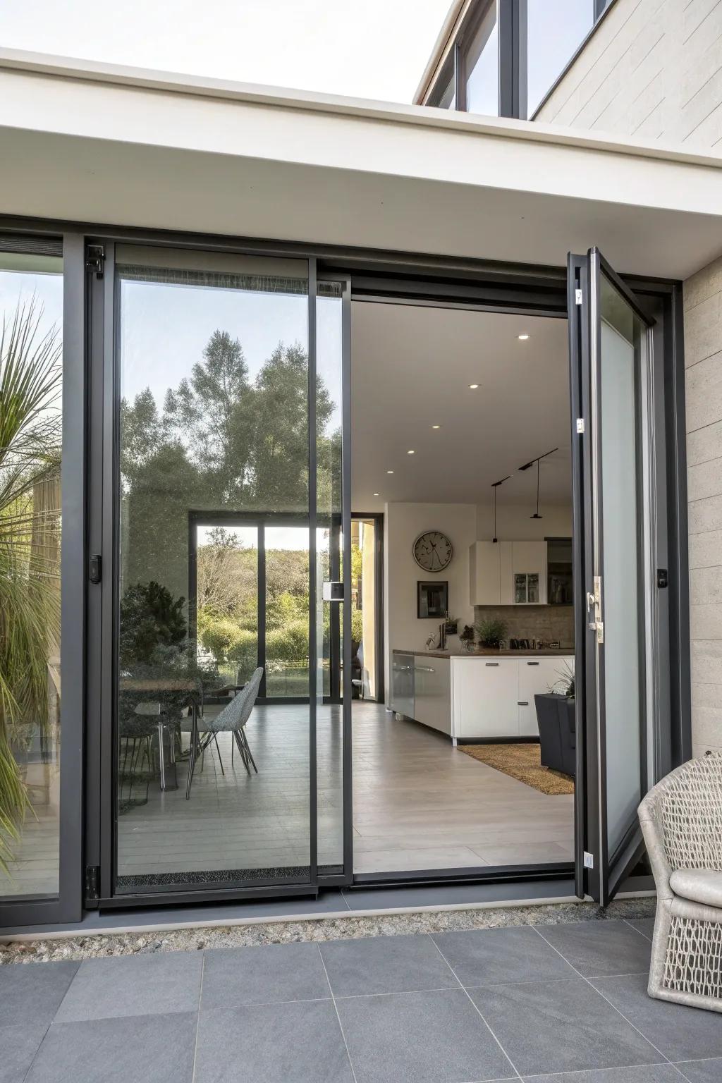 Motorized screen doors offer convenience and a touch of luxury.