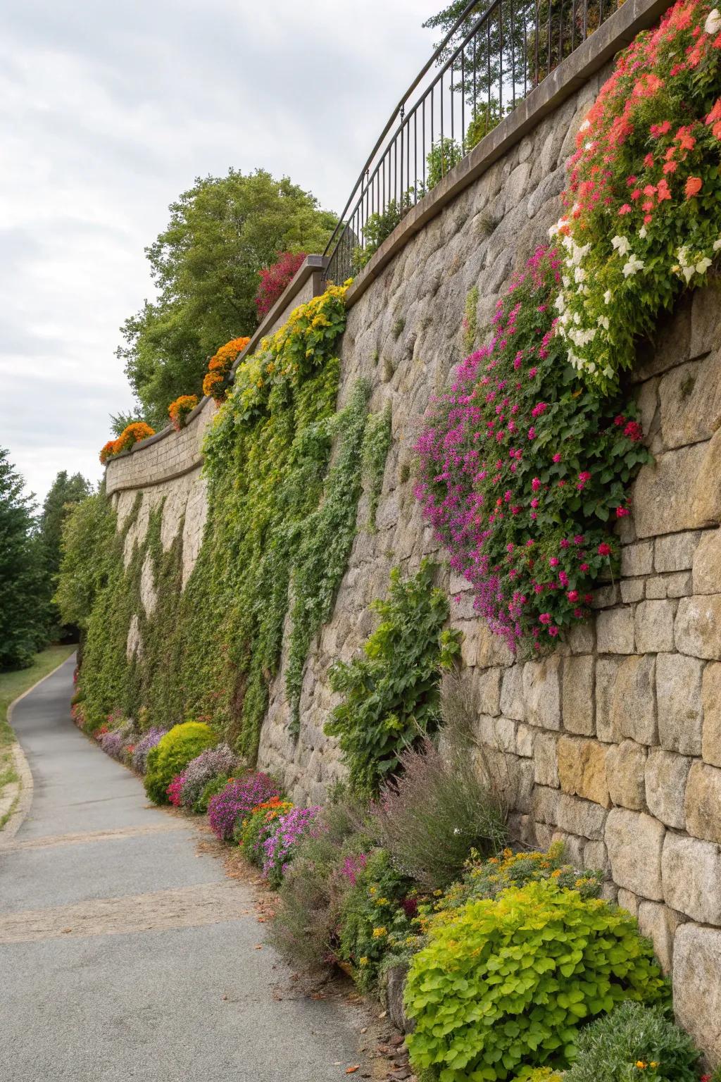 A retaining wall with integrated greenery, adding a splash of natural beauty.