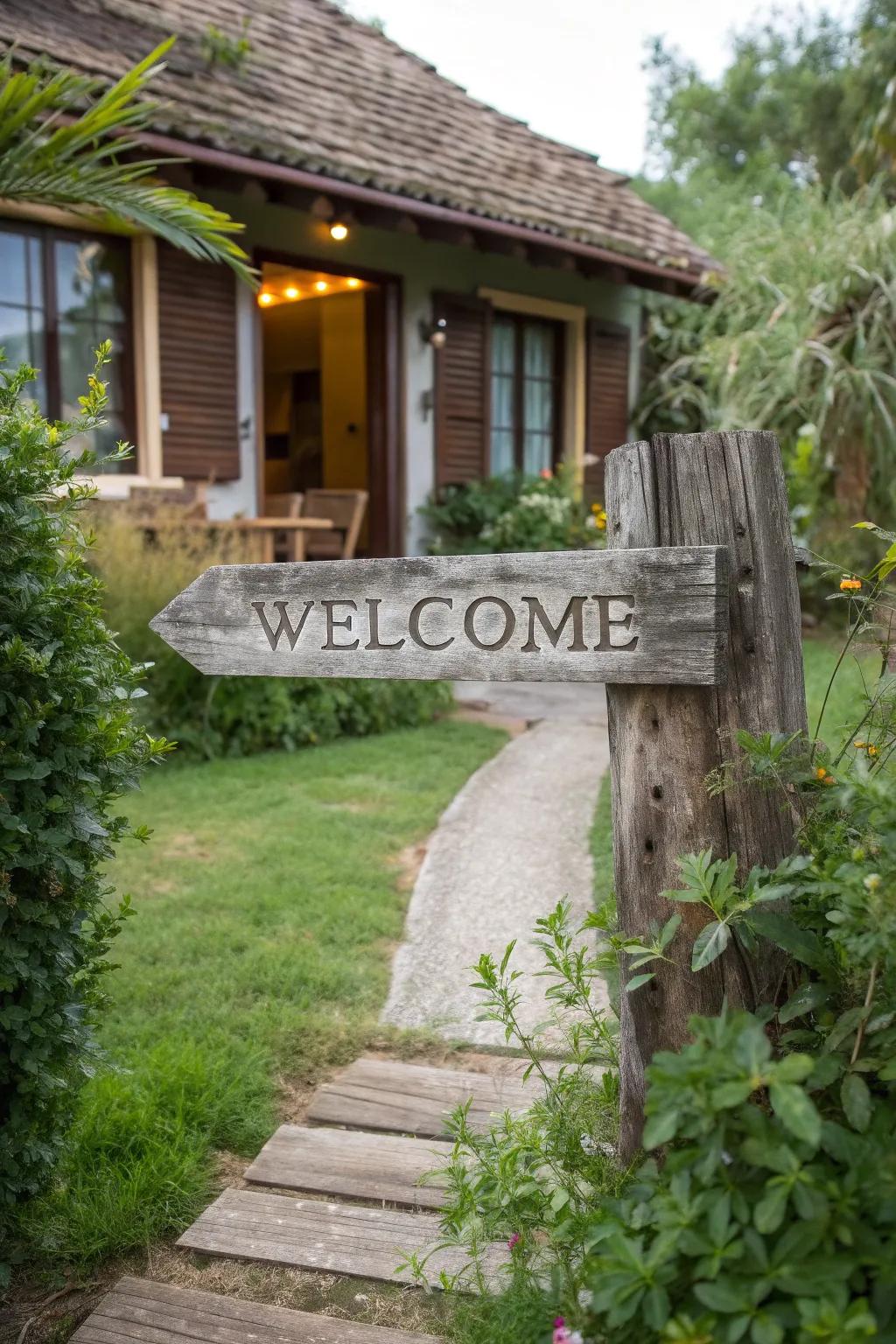 Personalize your entrance with a rustic welcome sign.