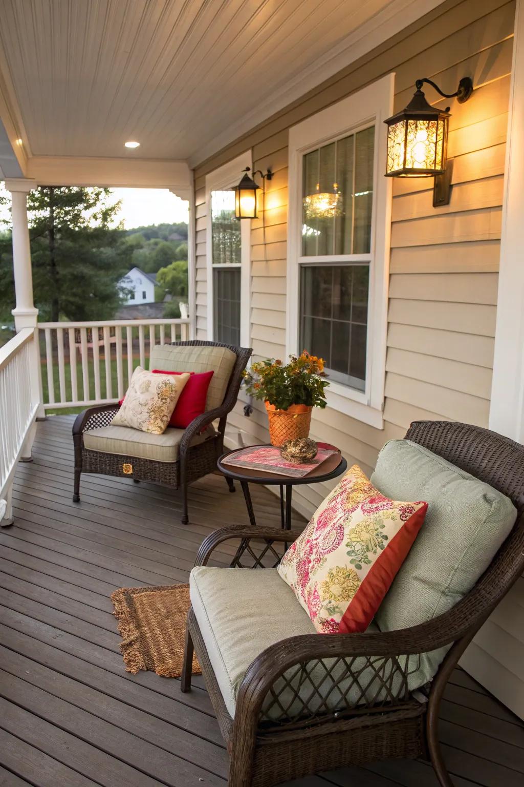 Transform your porch into a cozy retreat with comfortable seating.