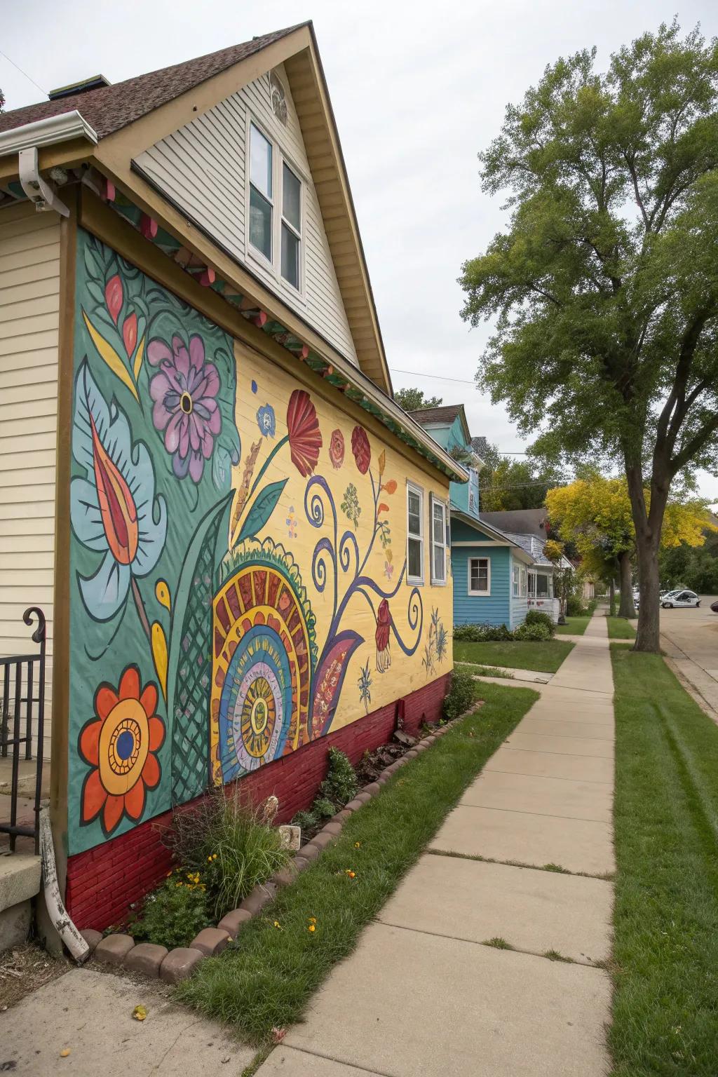 Transform your exterior with an artistic wall mural.