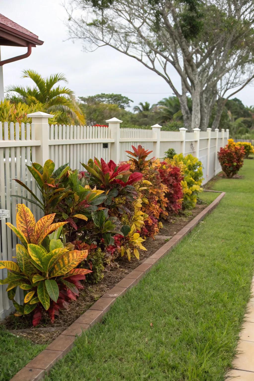 Frame your yard beautifully with a vivid croton backdrop along the fence line.