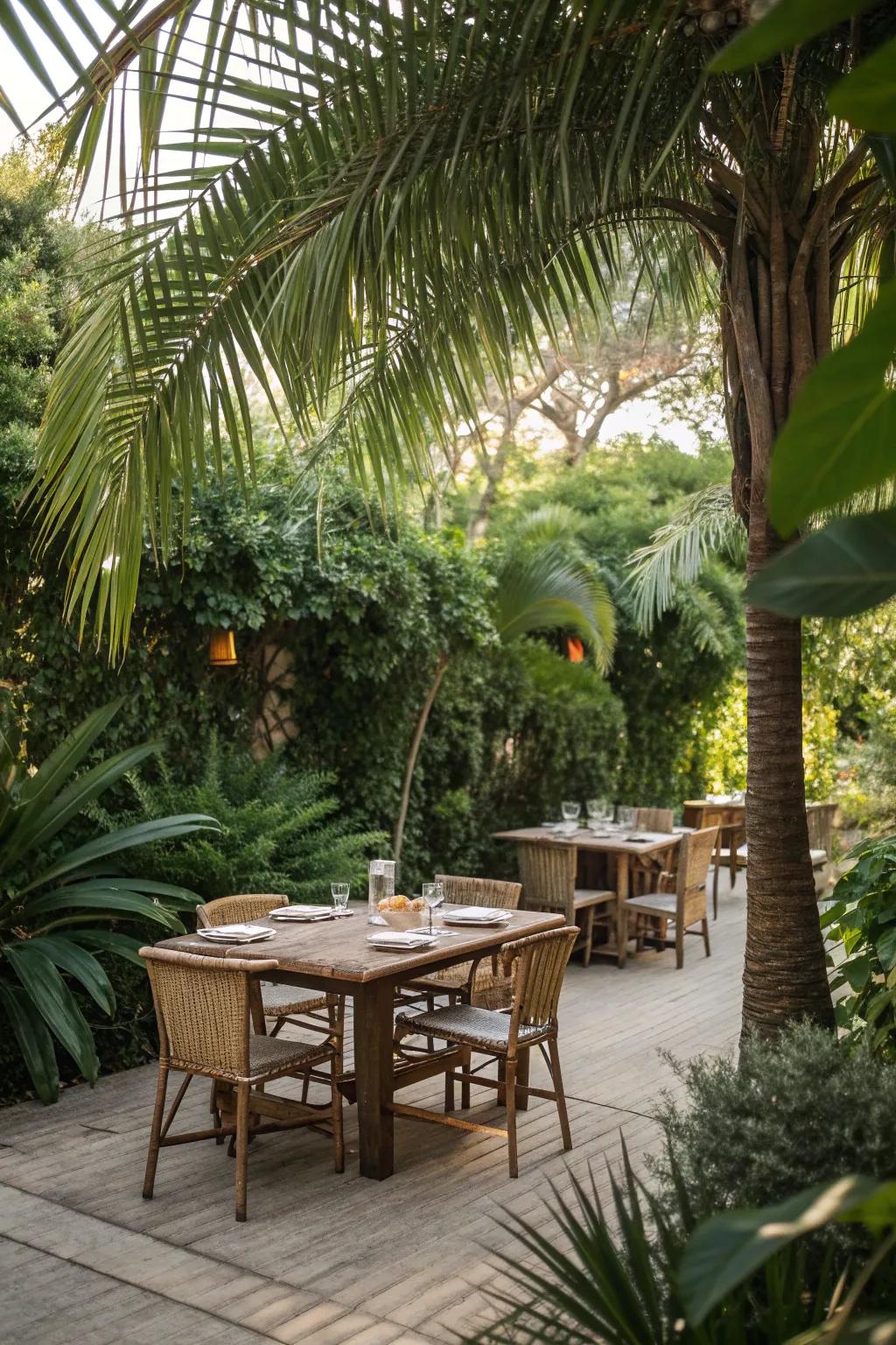Dine al fresco under the graceful canopy of Sylvester palms.