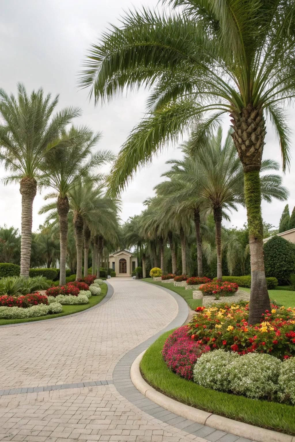 Enhance your circular drive with the elegance of Sylvester palms.