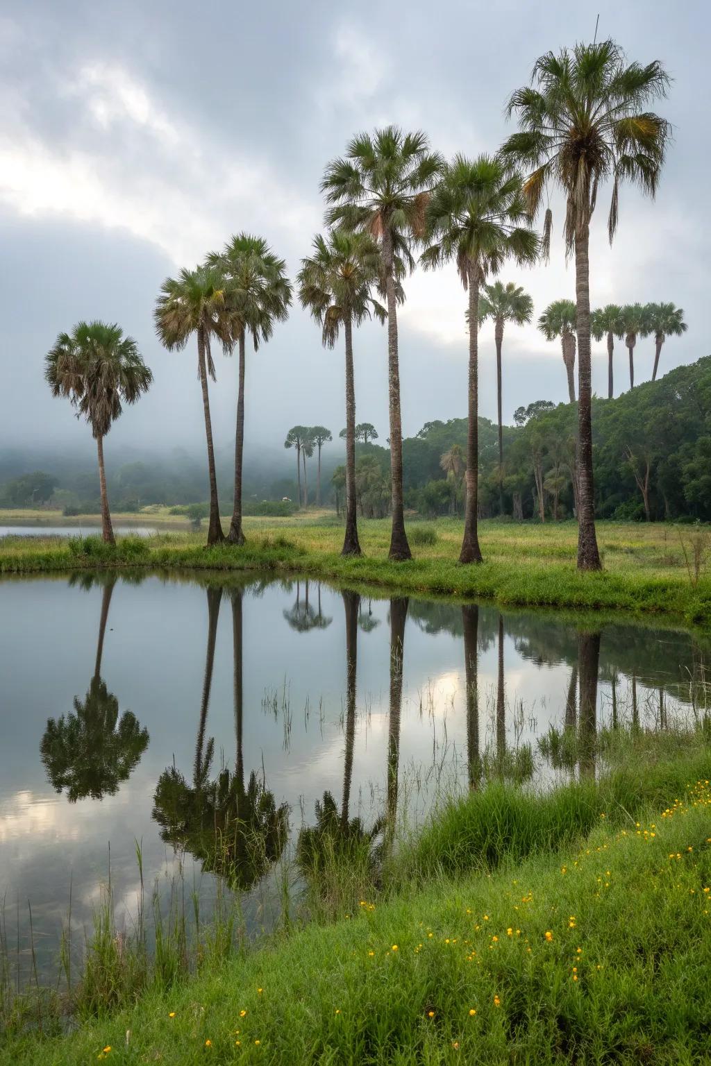 Sylvester palms enhance the tranquility of waterfront views.