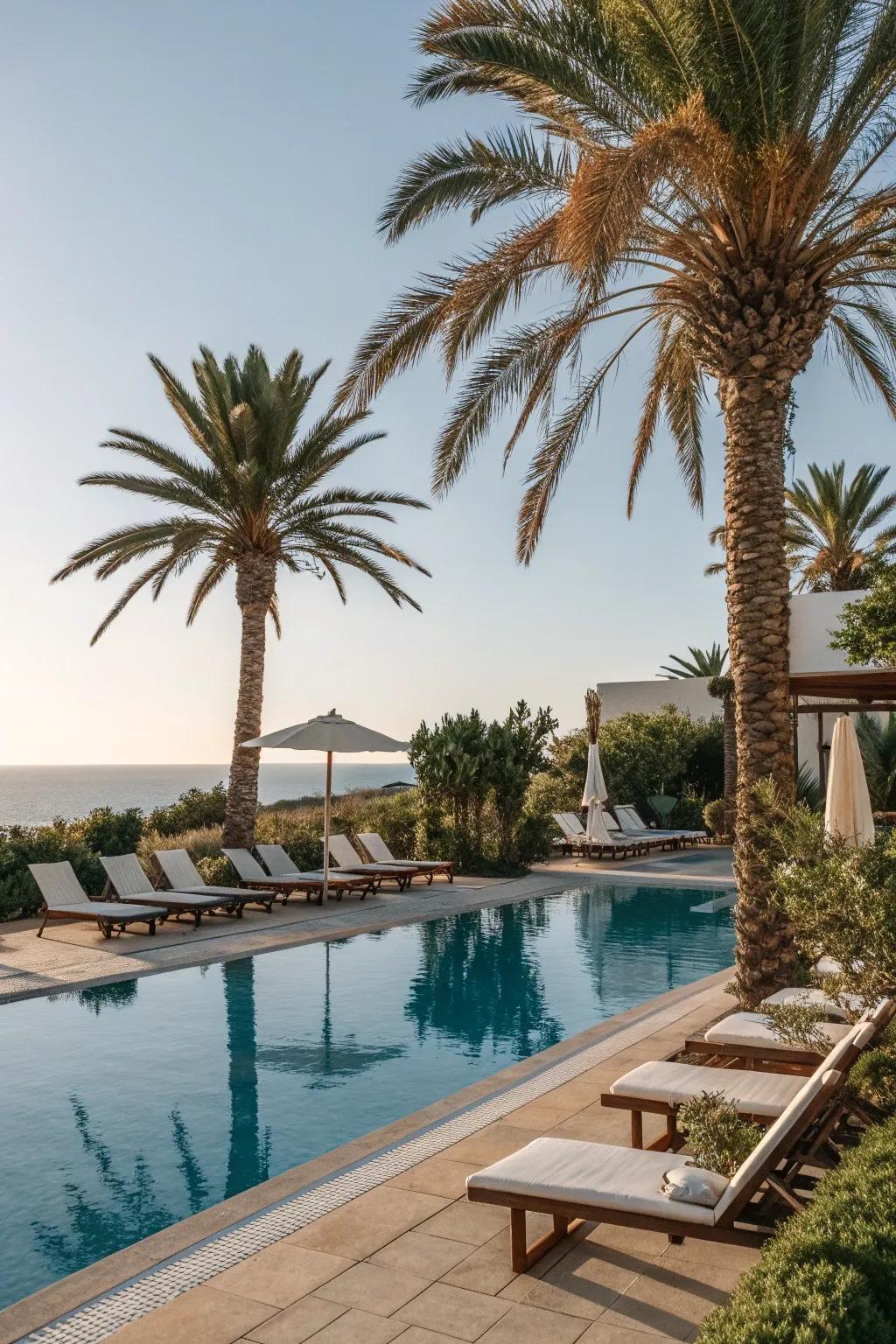 Poolside perfection with a tropical twist thanks to Sylvester palms.