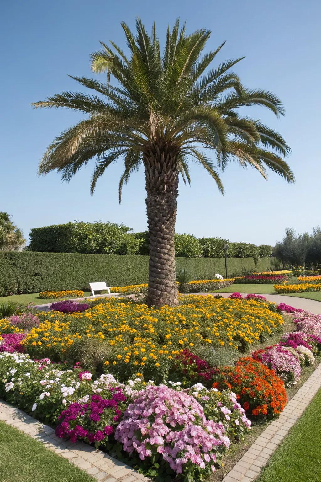 Sylvester palms steal the show as garden centerpieces.
